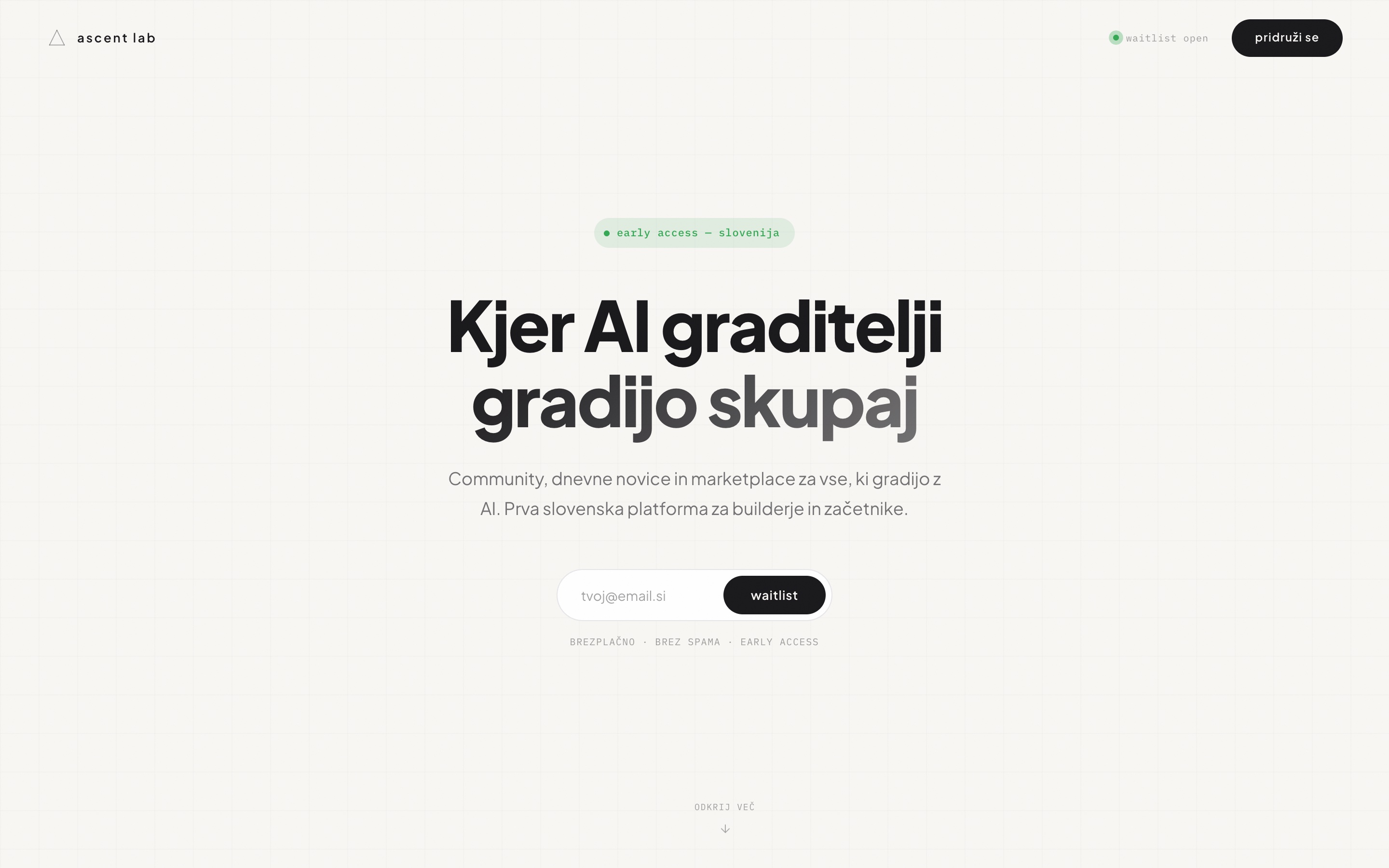Stran za prijavo v Ascent Lab
