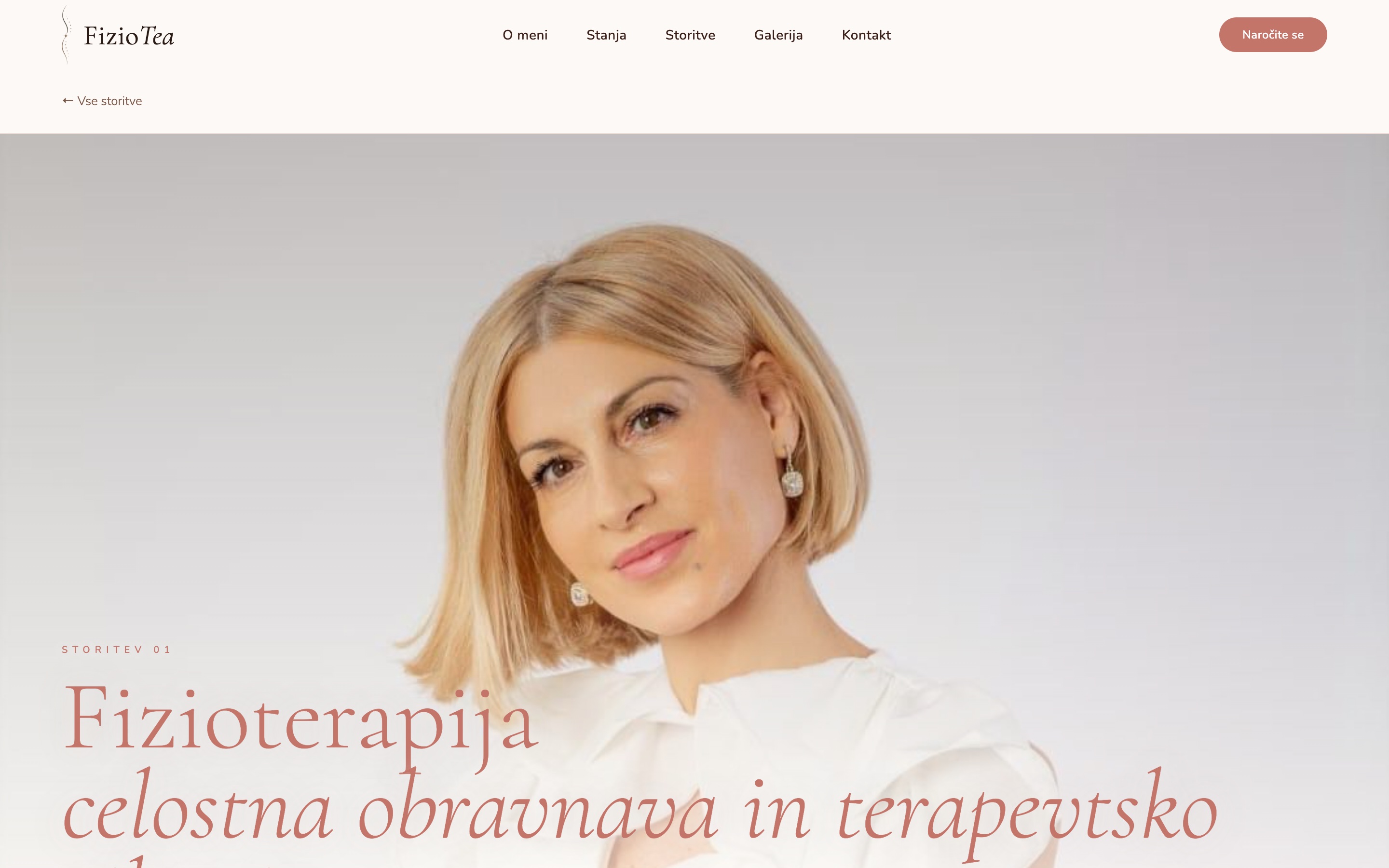 Podstran ene storitve na strani FizioTea