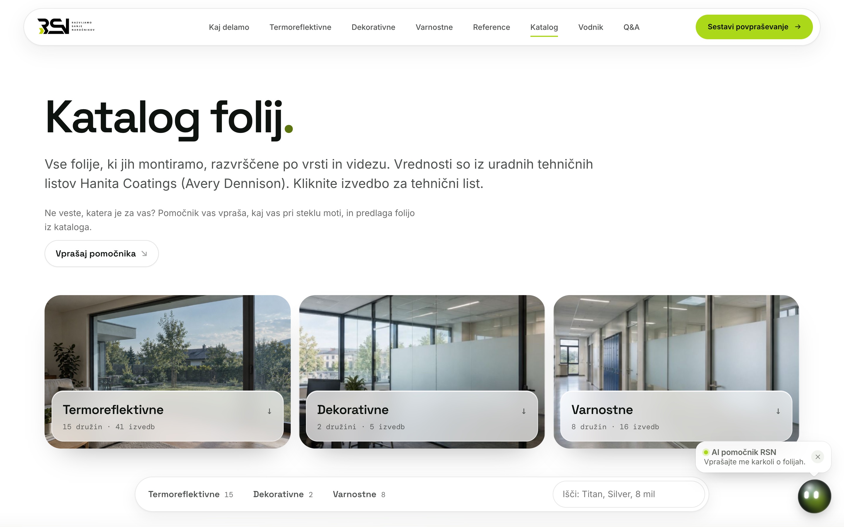 Katalog 78 folij s filtri na strani RSN